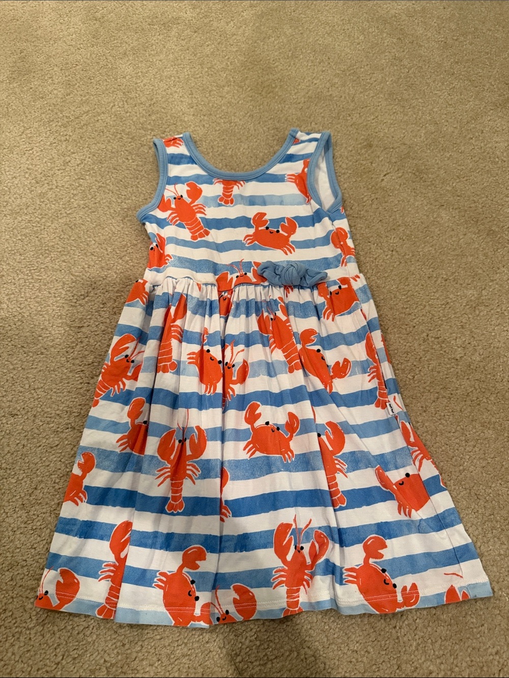 Girls Blue & Orange lobster and Crab Print Sleeveless Dress